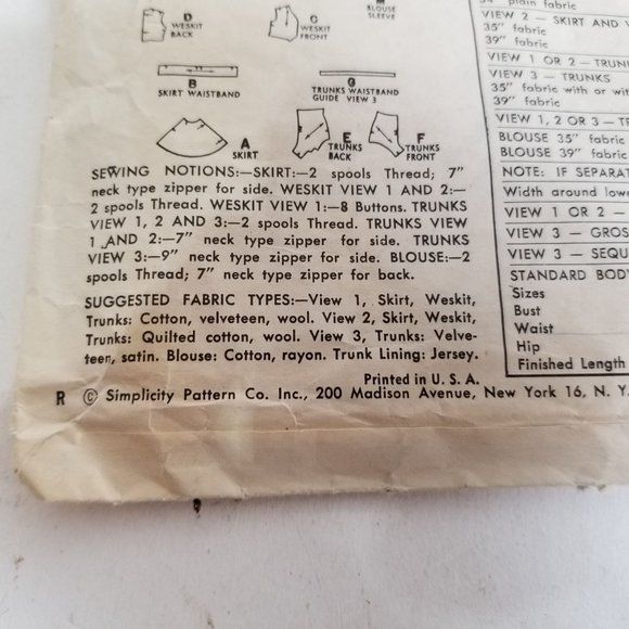 Vintage Costume High Waisted Bottom Trunk Only Simplicity 4035 Teen Size 12 Cut - Picture 6 of 6